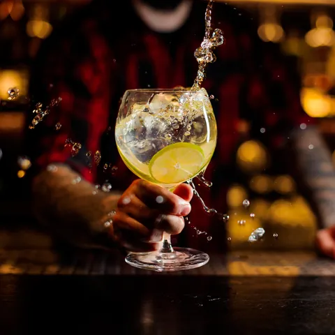 Copa de GinTonic siendo servida por un camarero