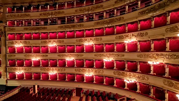 Palcos y sala principal del Teatro Scala en el centro de Milán