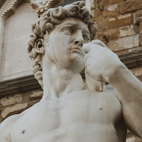 Detalle de la escultura de David de Miguel Angel ubicada en la Piazza della Signoria