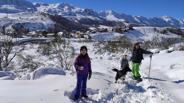 Ruta con raquetas de nieve con perro en Fuentes de Invierno, Asturias