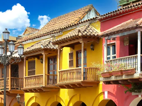 Casas de colores típicas de Cartagena de Indias, Colombia