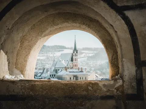 Pueblo histórico de Český Krumlov al amanecer, República Checa