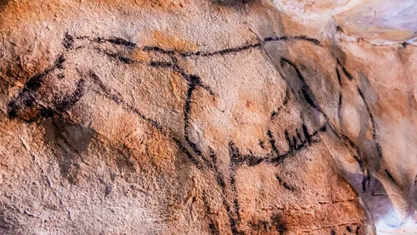 Pintura rupestre de caballo en las cuevas de Las Monedas, Cantabria.