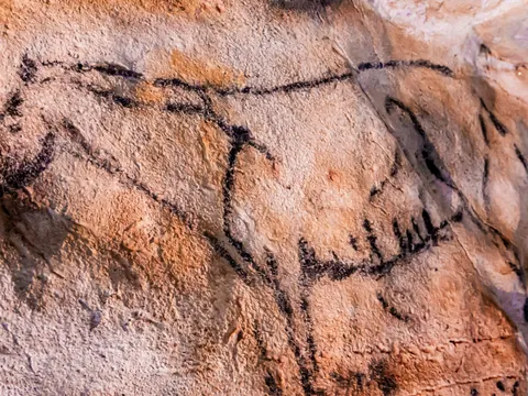 Pintura rupestre de caballo en las cuevas de Las Monedas, Cantabria.