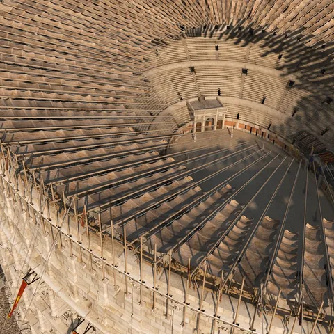 Vista aérea del Coliseo Romano, icono de la ciudad de Roma