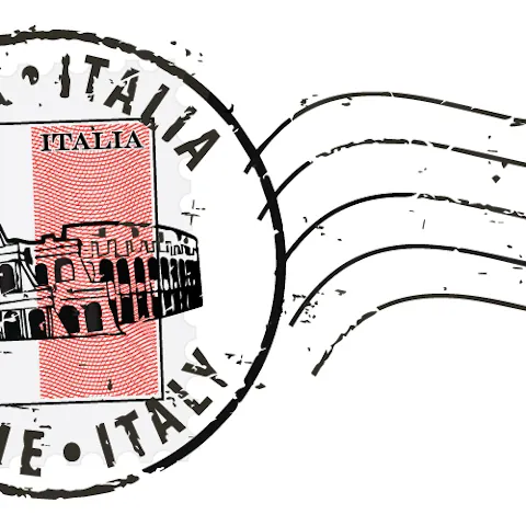 Sello postal con el símbolo del Coliseo de Roma
