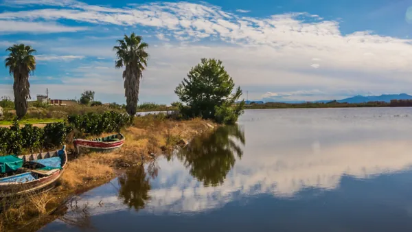 Barcas junto al lago en la Albufera de Valencia
