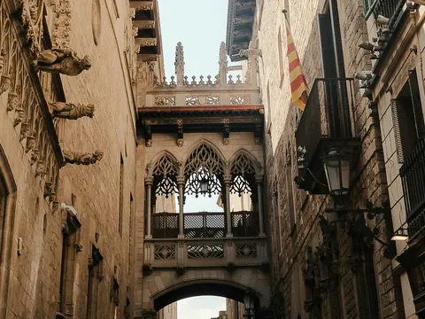 Gárgolas y Puente del Obispo en el Barrio Gótico, Barcelona