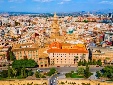Vista aérea del Palacio Episcopal y la Catedral de Murcia