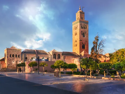 Minarete de la Mezquita Koutoubia, Barrio de Medina de Marrakech, Marruecos