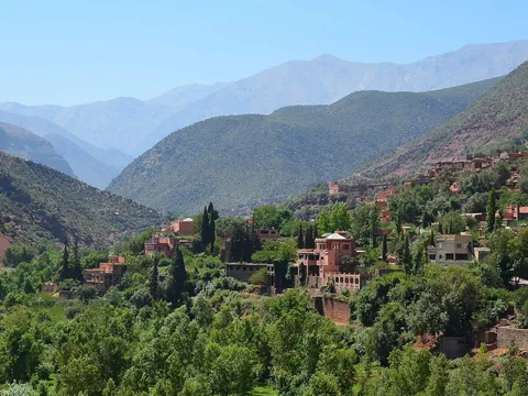 Vista panorámica del valle de Ourika cerca de Marrakech, Marruecos