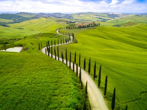 Verdes colinas de la región vinícola de Chianti, ubicada en la Toscana, Italia. Esta área es mundialmente famosa por sus pintorescos viñedos y su reconocido vino tinto.