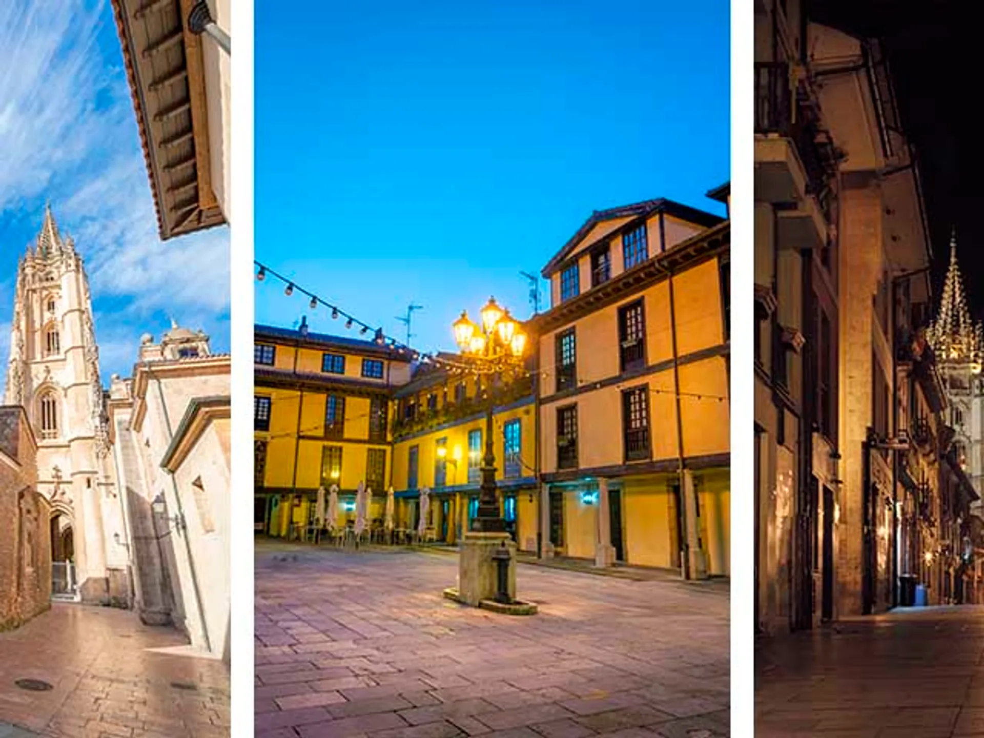 Tríptico con fotos de Oviedo su catedral y el casco antiguo - Qué ver y qué hacer en Oviedo y sus alrededores - Blog - Buendía Tours