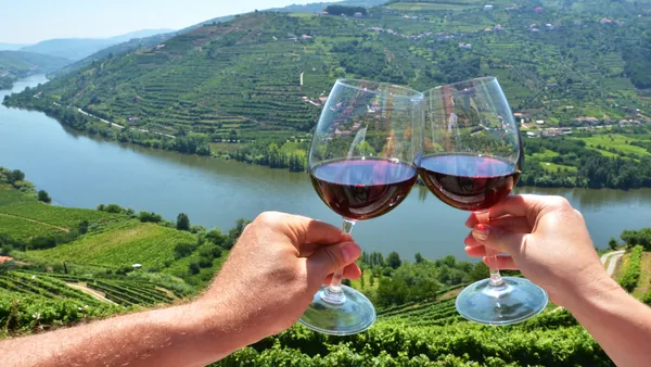 Brindis con copas de vino en el entorno del Valle del Duero.