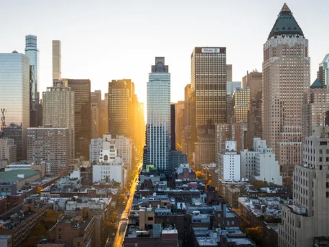 Vista panorámica de Manhattan al atardecer, Nueva York, Estados Unidos
