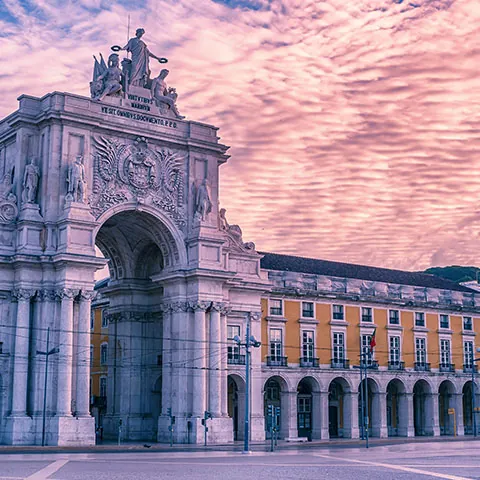 Atardecer en el Arco da Rua Augusta en Lisboa
