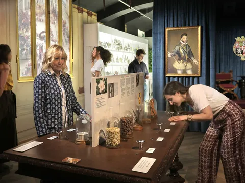 Salas de esta impresionante galería que muestran diferentes tipos de cacao.