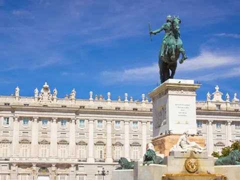 Equestrian monument of Philip IV outside the Royal Palace in Madrid.