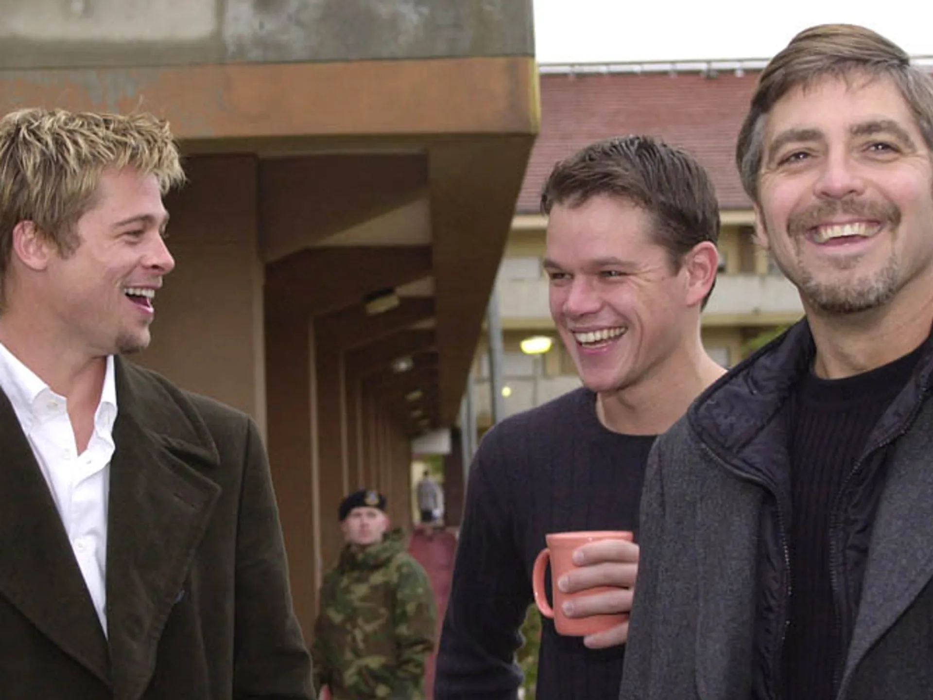 Brad Pitt, George Clooney y Matt Damon, Actores de la película Ocean's Twelve, grabada en Ámsterdam