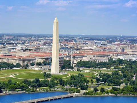 Vista aérea del Monumento a Washington y el National Mall, Washington D.C.