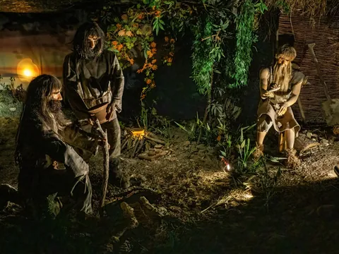Escena recreada de antiguos mineros en las minas de sal de Wieliczka, Polonia