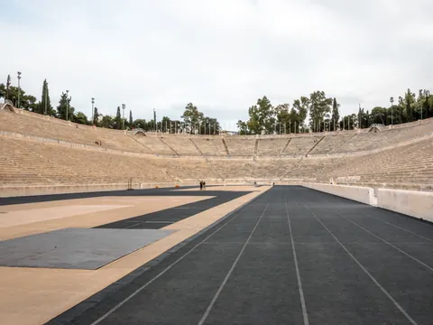 En el centro del Estadio Panatenaico en Atenas