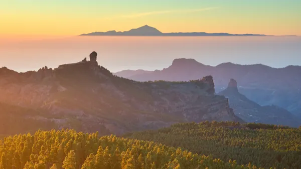 View of Mount Teide over the sea in Tenerife.