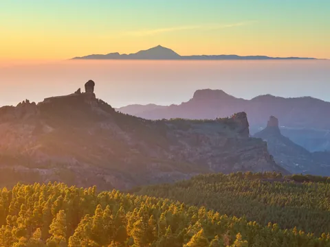 View of Mount Teide over the sea in Tenerife.