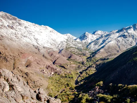 Vista panorámica de las montañas del Atlas en el valle de Ourika, Marruecos