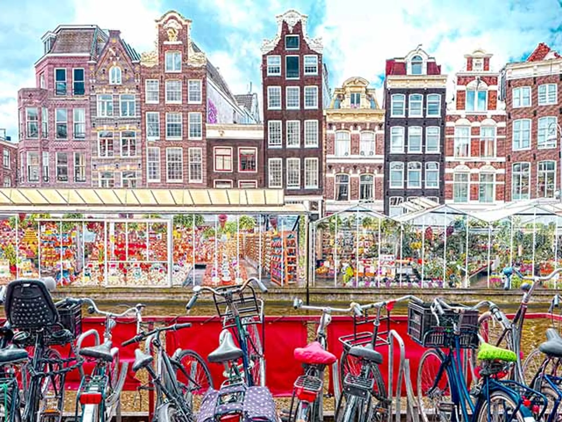 Vista del mercado de las flores desde el otro lado del canal-Mercado de las flores -Ámsterdam que ver-Guía de viaje - Buendía Tours