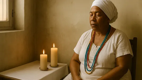 Santera de la religión Yoruba en La Habana, Cuba
