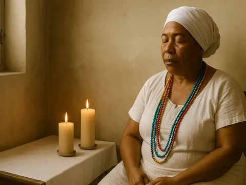 Santera de la religión Yoruba en La Habana, Cuba
