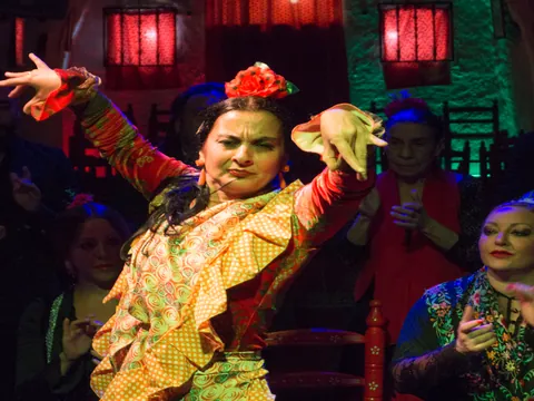 Chica muestra su sentimiento por el flamenco durante el baile.