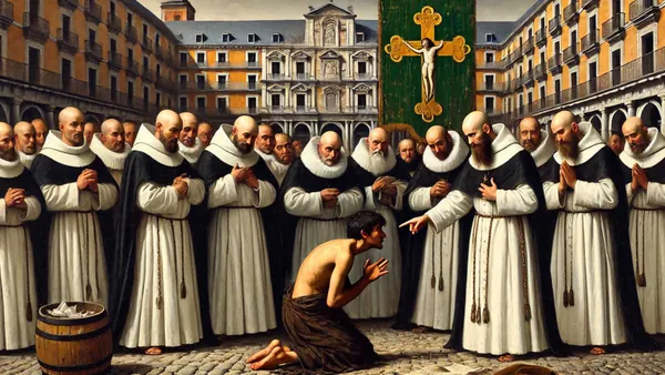 Cuadro de la Inquisición señalando a uno de los acusados por herejía.
