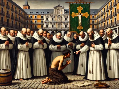 Cuadro de la Inquisición señalando a uno de los acusados por herejía.