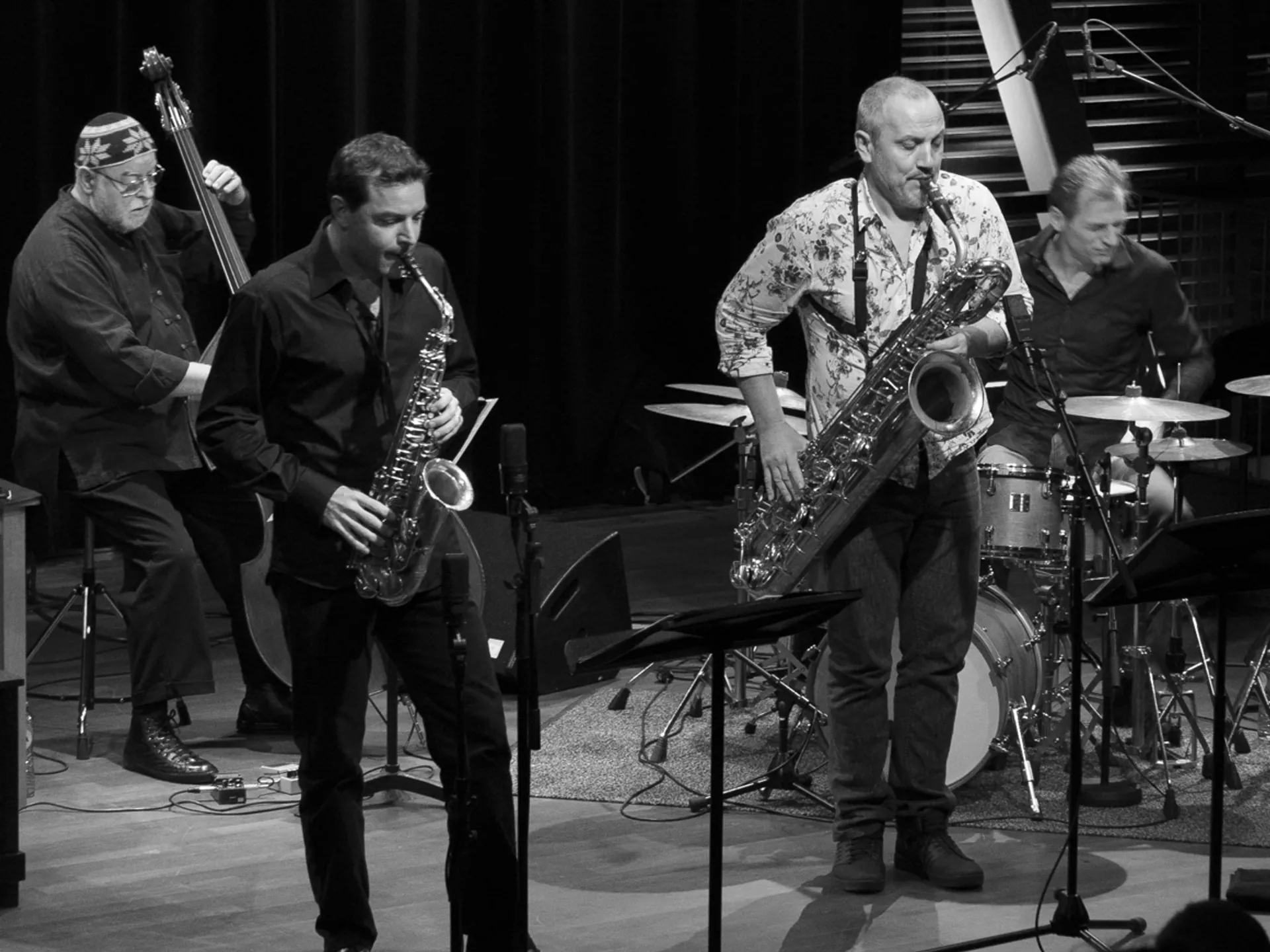 Henri Texier Hope Quartet en el Bimhuis,foto en blanco y negro 