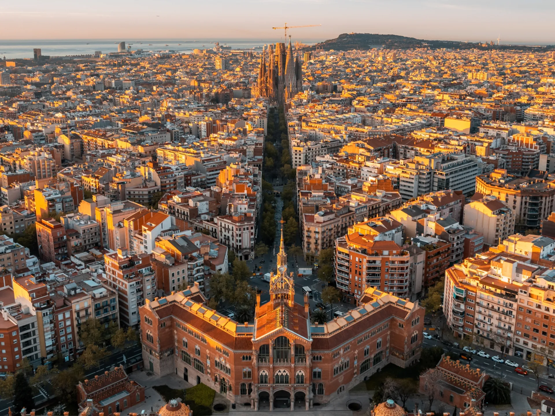 El Hospital de la Santa Creu i Sant Pau con la Sagrada Familia al fondo - Hospital de la Santa Creu i Sant Pau de Barcelona - Qué ver en Barcelona - Guía de Viajes Barcelona - Buendía Tours