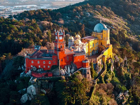 Vista aérea del Palacio da Pena, Lisboa, Portugal